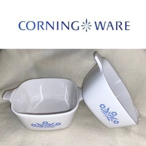 CORNINGWARE two vintage Cornflower square casserole dishes